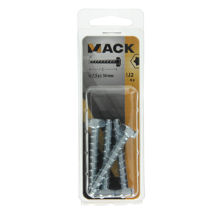 Mack 1019958 - tornillo para hormigón galvanizado 6 puntos 4 piezas 7,5 x 50 mm | 5 piezas
