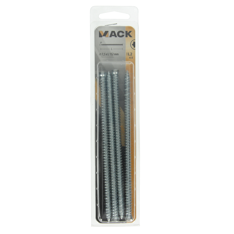 Mack 1019963 - tornillo ventana hormigón culata galvanizada 4uds 7,5 x152 mm | 5 piezas