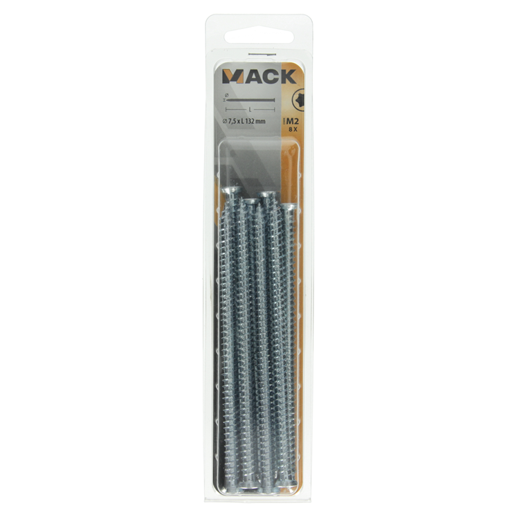 Mack 1019965 - tornillo ventana hormigón galvanizado con cabeza 8 piezas 7,5 x132 mm | 5 piezas