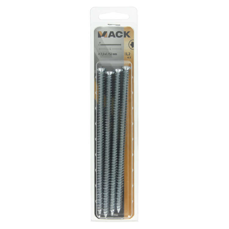Mack 1019966 - tornillo para ventana de hormigón galvanizado con cabeza 4 piezas 7,5 x 152 mm | 5 piezas