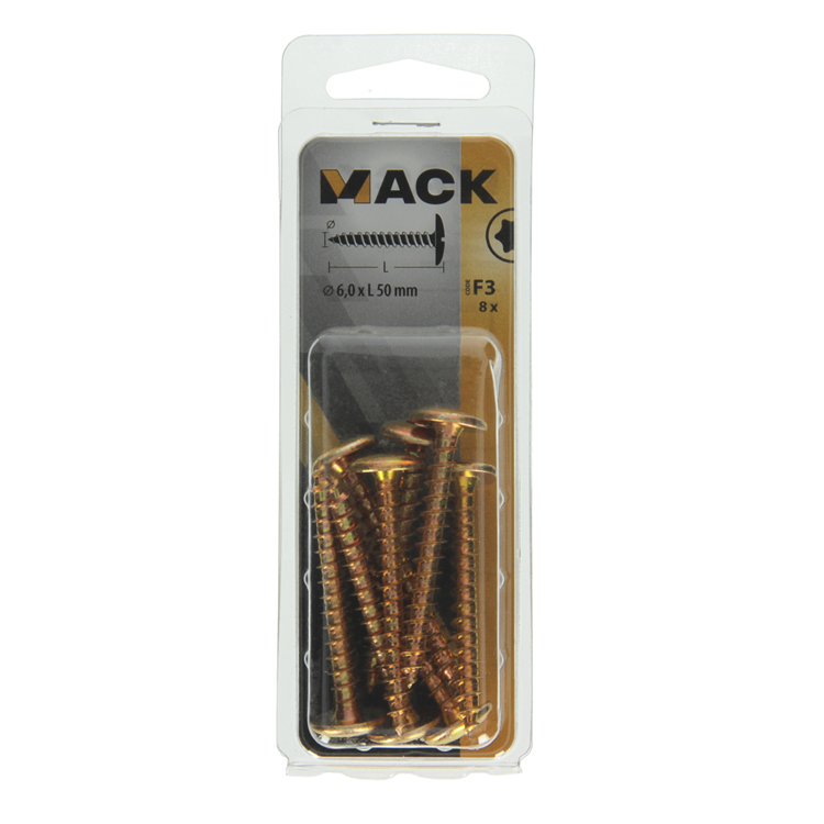 Mack 1019972 - tornillo de escotilla amarillo galvanizado 6,0 x 50 mm 8 piezas | 5 piezas