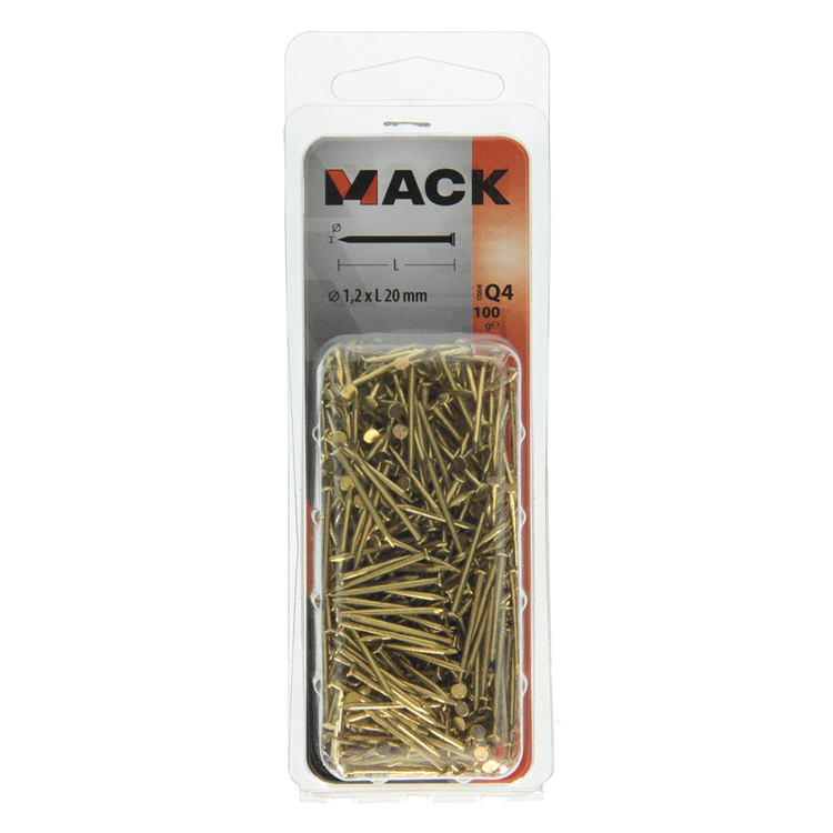 Mack 1017922 - clavo cabeza plana latón 100gr1,2 x 20 mm | 5 piezas