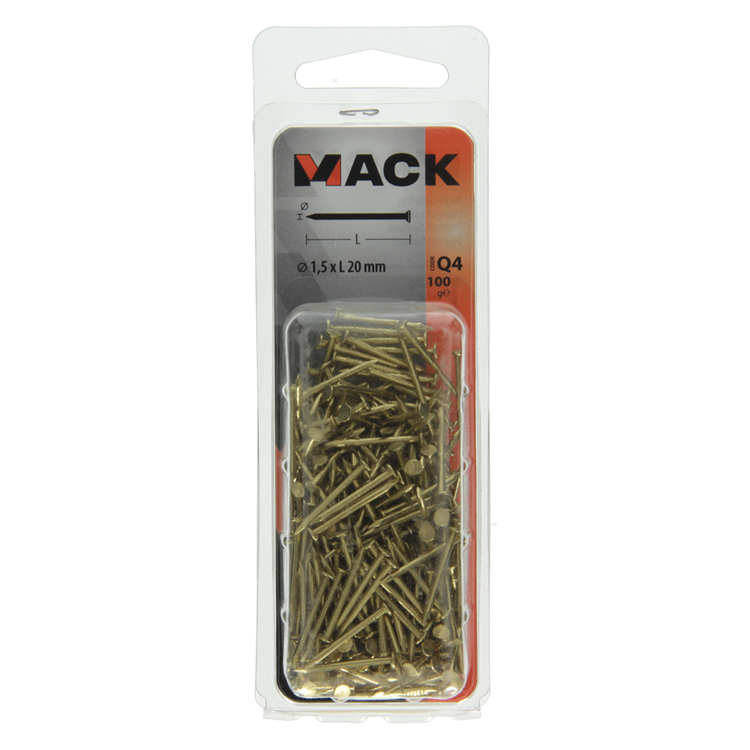 Mack 1017923 - clavo cabeza plana latón 100gr1,5 x 20 mm | 5 piezas