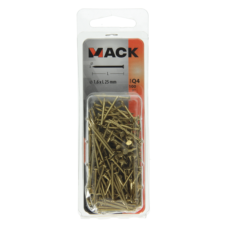 Mack 1017924 - clavo cabeza plana latón 100gr1,6 x 25 mm | 5 piezas