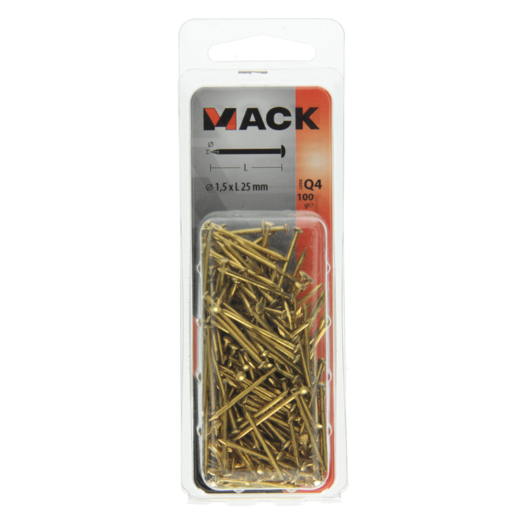 Mack 1017929 - clavo cabeza convexa latón 100 gr1,5 x 25 mm | 5 piezas