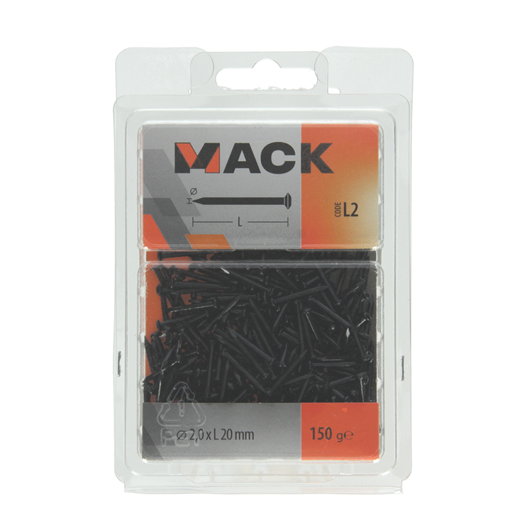 Mack 1017930 - clavo de acero bvk acero pavonado 150 gr 2,0 x 20 mm | 5 piezas