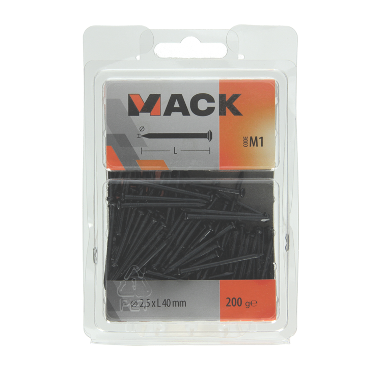 Mack 1017933 - clavo de acero bvk acero pavonado 200 gr 2,5 x 40 mm | 5 piezas