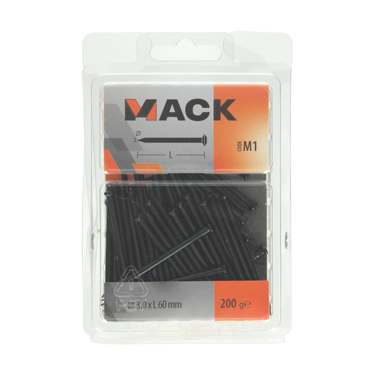 Mack 1017935 - clavo de acero bvk acero pavonado 200 gr 3,0 x 60 mm | 5 piezas