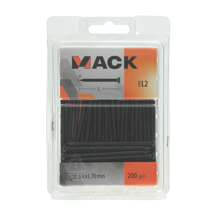Mack 1017936 - clavo de acero bvk acero pavonado 200 gr 3,4 x 70 mm | 5 piezas