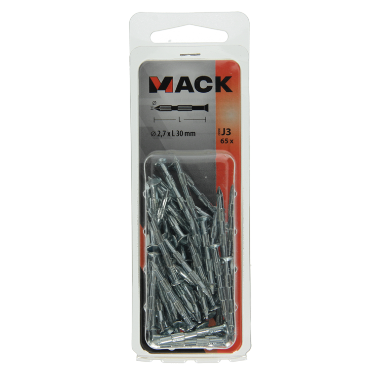Mack 1017938 - clavo para nervadura de acero vk pc. endurecido + galvanizado 65 piezas 2,7 x 30 mm | 5 piezas