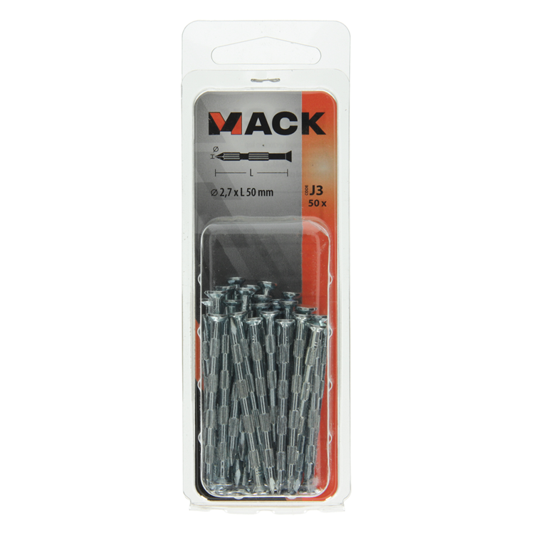 Mack 1017940 - clavo para costillas de acero uk st. endurecido + galvanizado 50 piezas 2,7 x 50 mm | 10 piezas