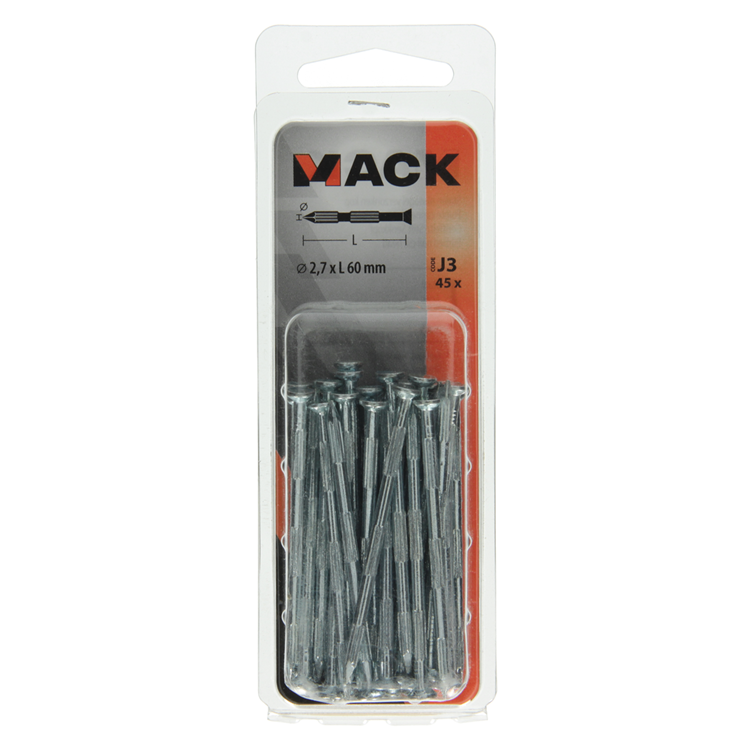 Mack 1017941 - clavo para costillas de acero uk st. endurecido + galvanizado 45 piezas 2,7 x 60 mm | 10 piezas