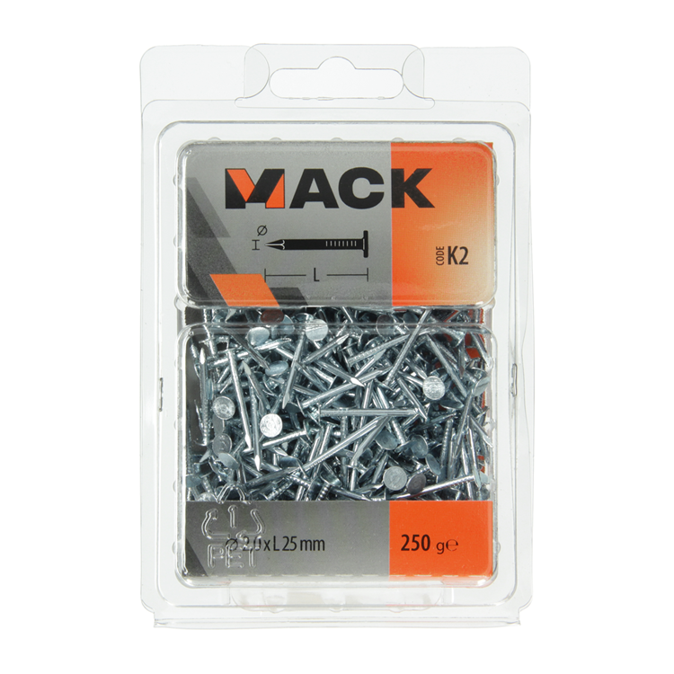 Mack 1017942 - Clavo de techo acero galvanizado 250 gr 2,0 x 25 mm | 5 piezas
