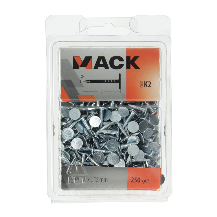 Mack 1017944 - clavo de esquisto de acero galvanizado 250 gr 3,0 x 15 mm | 5 piezas