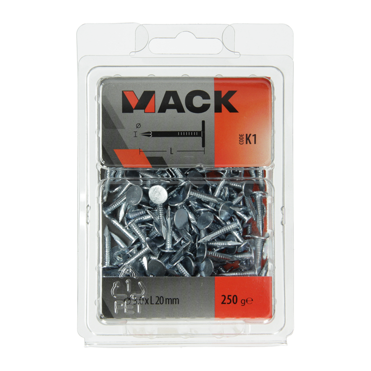 Mack 1017945 - clavo de esquisto de acero galvanizado 250 gr 3,0 x 20 mm | 5 piezas