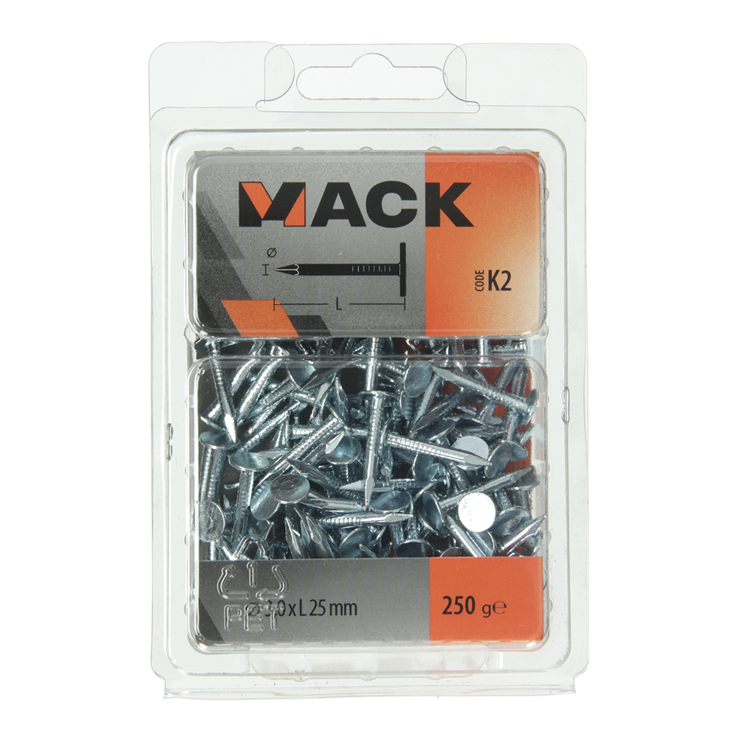 Mack 1017946 - clavo de esquisto de acero galvanizado 250 gr 3,0 x 25 mm | 5 piezas