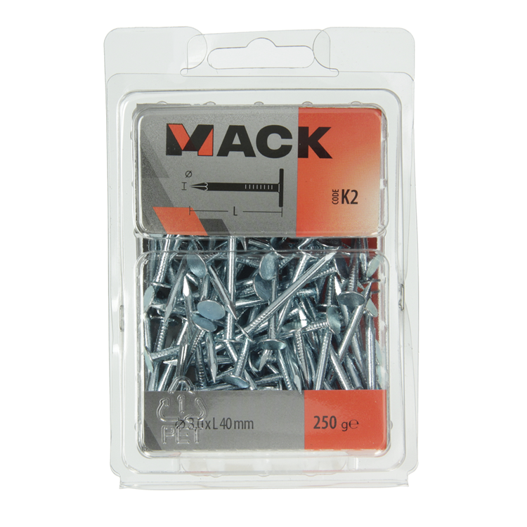 Mack 1017948 - clavo de esquisto de acero galvanizado 250 gr 3,0 x 40 mm | 5 piezas