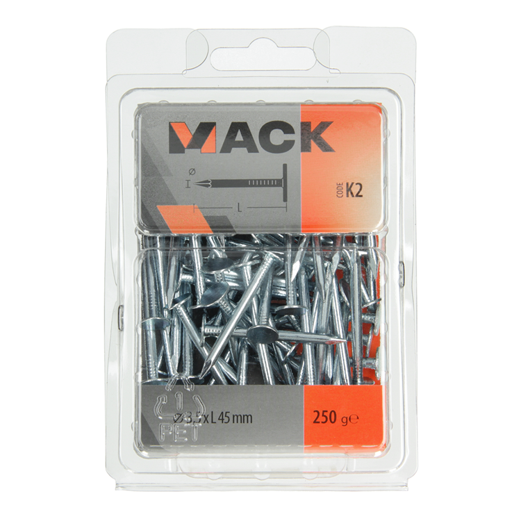 Mack 1017949 - clavo de esquisto de acero galvanizado 250 gr 3,5 x 45 mm | 5 piezas