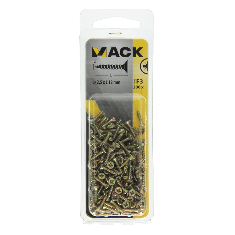 Mack 1017956 - tornillo para aglomerado con cabeza chapada en amarillo 200uds 2,5 x 12 mm | 10 piezas