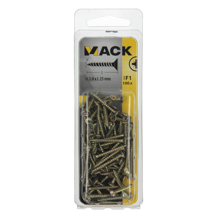Mack 1017961 - tornillo para aglomerado con cabeza galvanizado amarillo 100uds 3,0 x 25 mm | 5 piezas