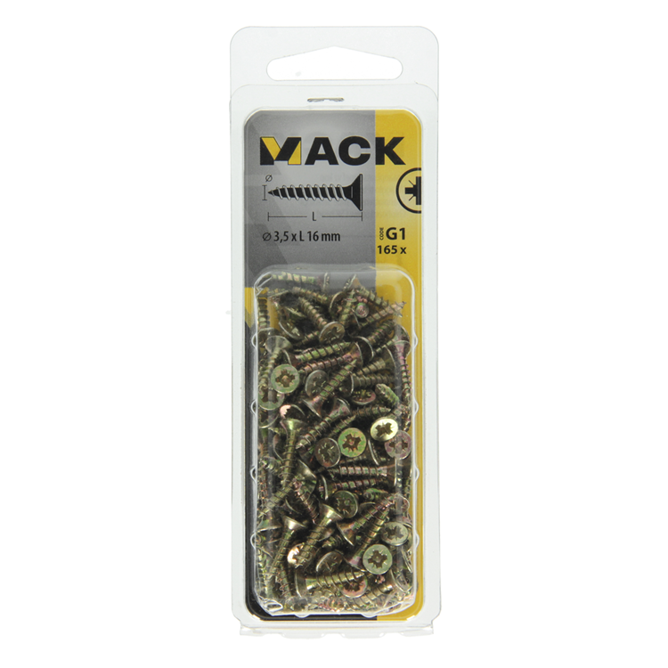 Mack 1017962 - tornillo para aglomerado con cabeza galvanizado amarillo 165ud 3,5 x 16 mm | 5 piezas