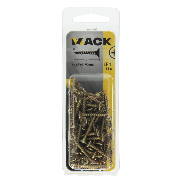 Mack 1017964 - Tornillo para aglomerado con cabeza chapada en amarillo. 85 piezas 3,5 x 25 mm | 5 piezas