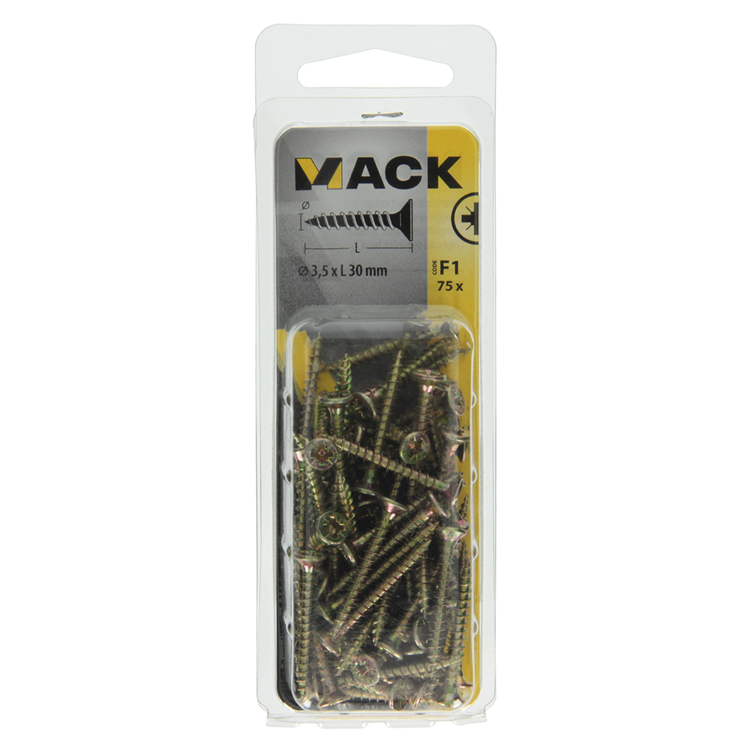 Mack 1017965 - tornillo para aglomerado con cabeza chapada en amarillo. 75 piezas 3,5 x 30 mm | 5 piezas