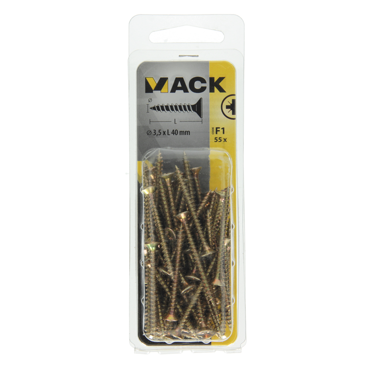 Mack 1017967 - tornillo para aglomerado con cabeza chapada en amarillo. 55 piezas 3,5 x 40 mm | 5 piezas