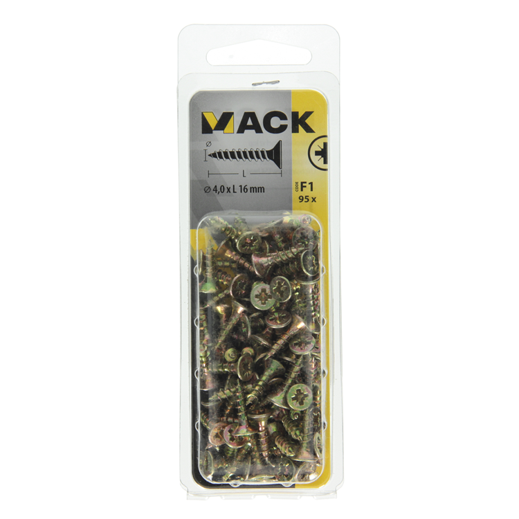 Mack 1017968 - tornillo para aglomerado con cabeza chapada en amarillo. 95 piezas de 4,0 x 16 mm | 5 piezas