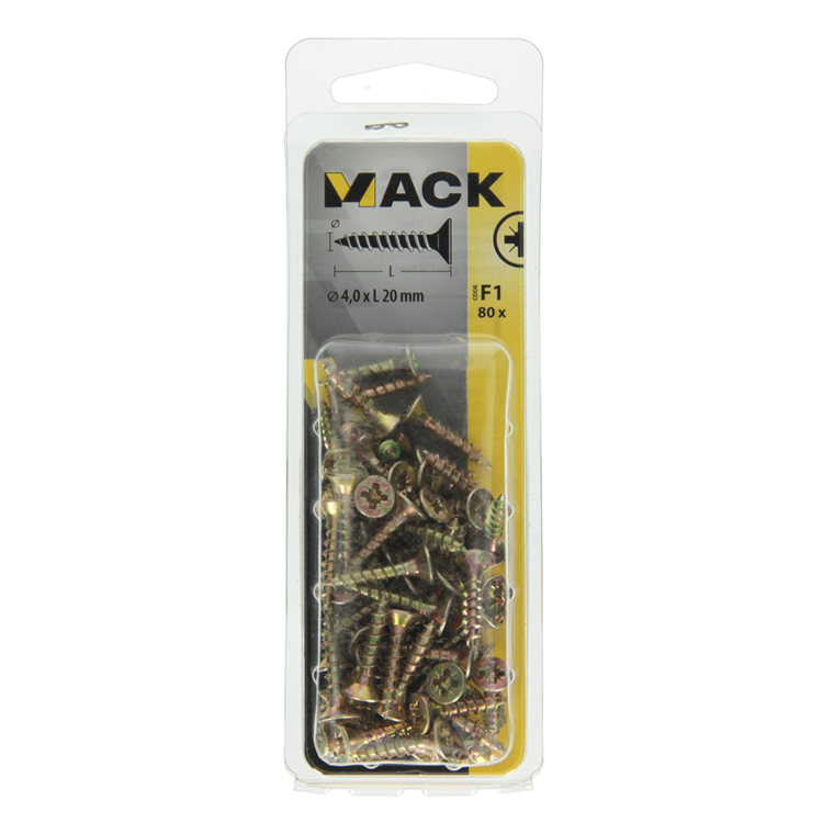 Mack 1017969 - tornillo para aglomerado con cabeza chapada en amarillo. 80 piezas 4,0 x 20 mm | 5 piezas