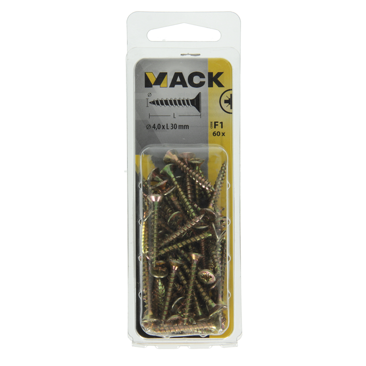 Mack 1017971 - tornillo para aglomerado con cabeza chapada en amarillo. 60 piezas 4,0 x 30 mm | 5 piezas