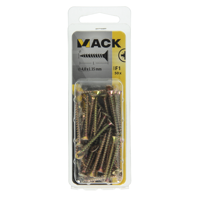 Mack 1017972 - Tornillo para aglomerado con cabeza chapada en amarillo. 50 piezas 4,0 x 35 mm | 5 piezas