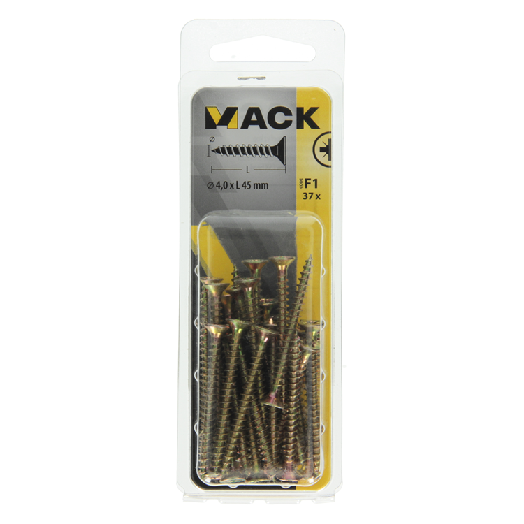 Mack 1017974 - Tornillo para aglomerado con cabeza chapada en amarillo. 37 piezas 4,0 x 45 mm | 5 piezas