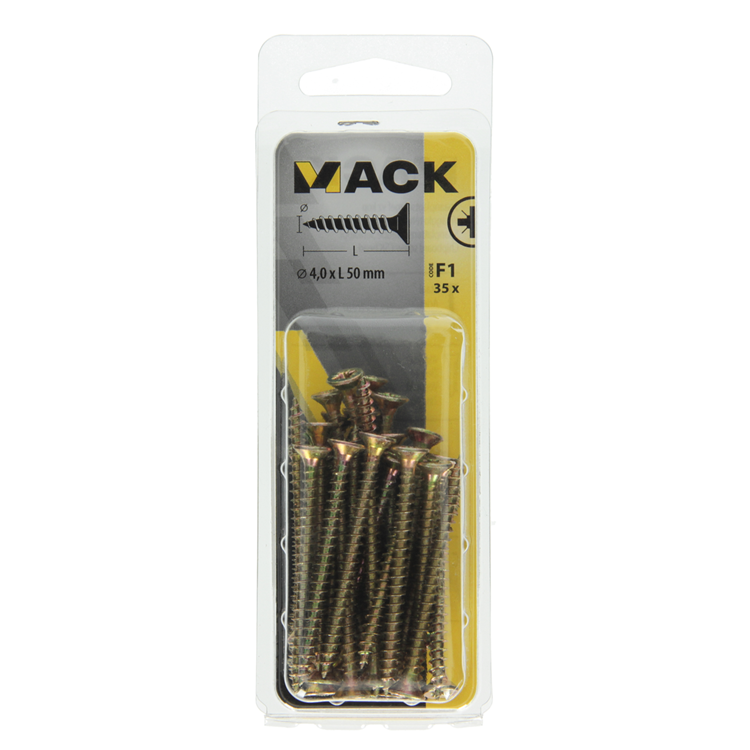 Mack 1017975 - Tornillo para aglomerado con cabeza chapada en amarillo. 35 piezas 4,0 x 50 mm | 5 piezas