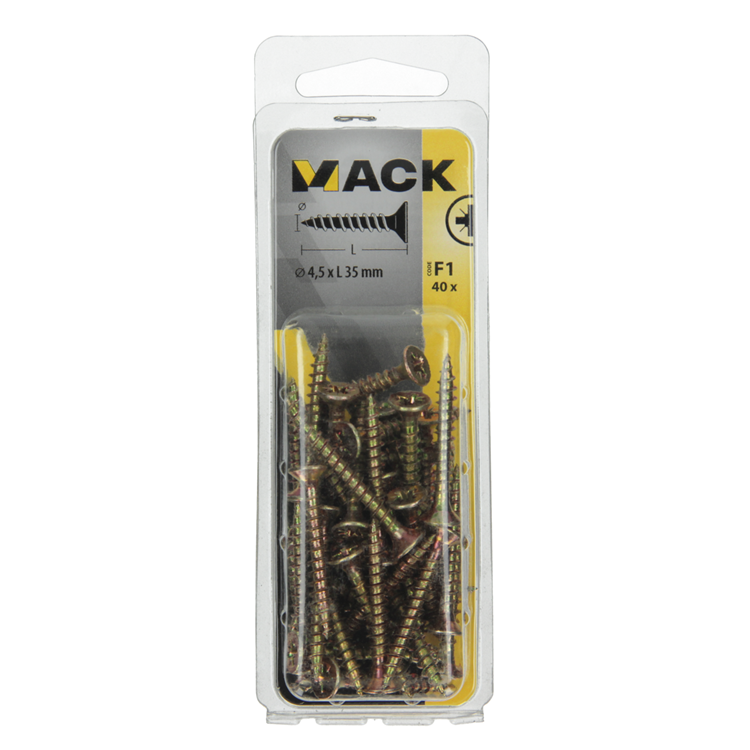 Mack 1017979 - Tornillo para aglomerado con cabeza chapada en amarillo. 40 piezas 4,5 x 35 mm | 5 piezas