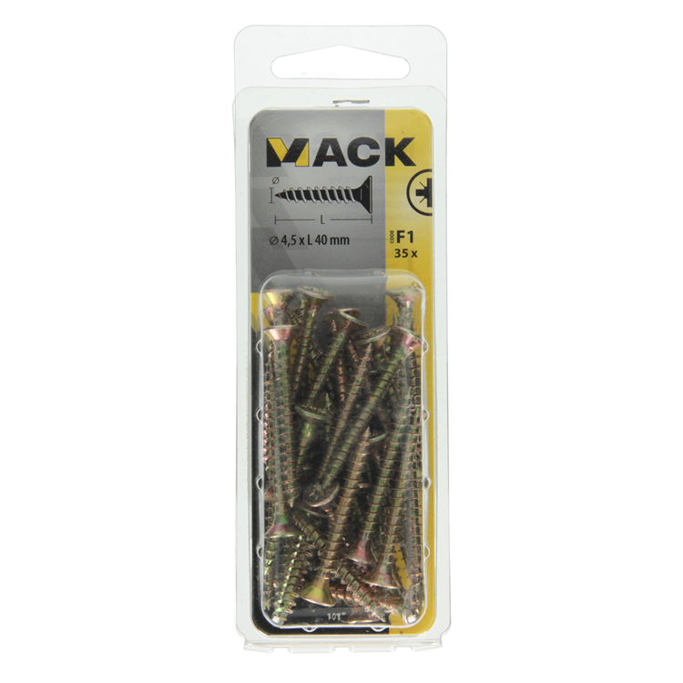 Mack 1017980 - Tornillo para aglomerado con cabeza chapada en amarillo. 35 piezas 4,5 x 40 mm | 5 piezas