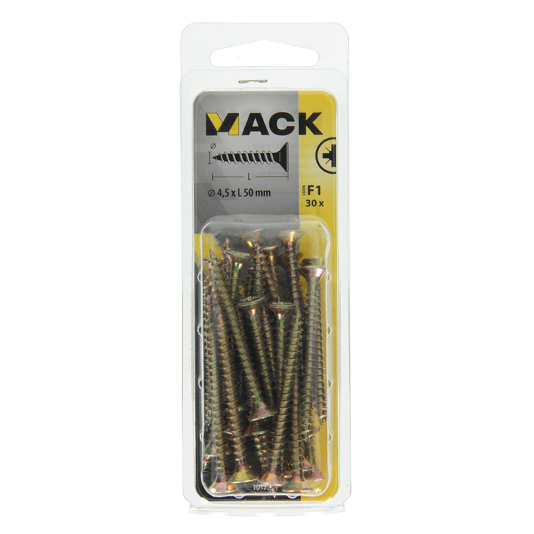 Mack 1017981 - Tornillo para aglomerado con cabeza chapada en amarillo. 30 piezas 4,5 x 50 mm | 5 piezas
