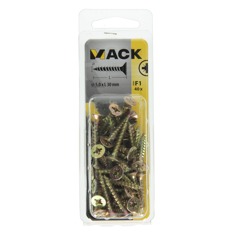 Mack 1017984 - Tornillo para aglomerado con cabeza chapada en amarillo. 40 piezas 5,0 x 30 mm | 5 piezas