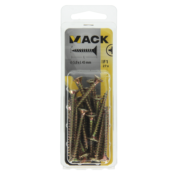 Mack 1017987 - tornillo para aglomerado con cabeza chapada en amarillo. 27 piezas 5,0 x 45 mm | 5 piezas