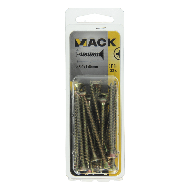 Mack 1017989 - Tornillo para aglomerado con cabeza chapada en amarillo. 23 piezas 5,0 x 60 mm | 5 piezas