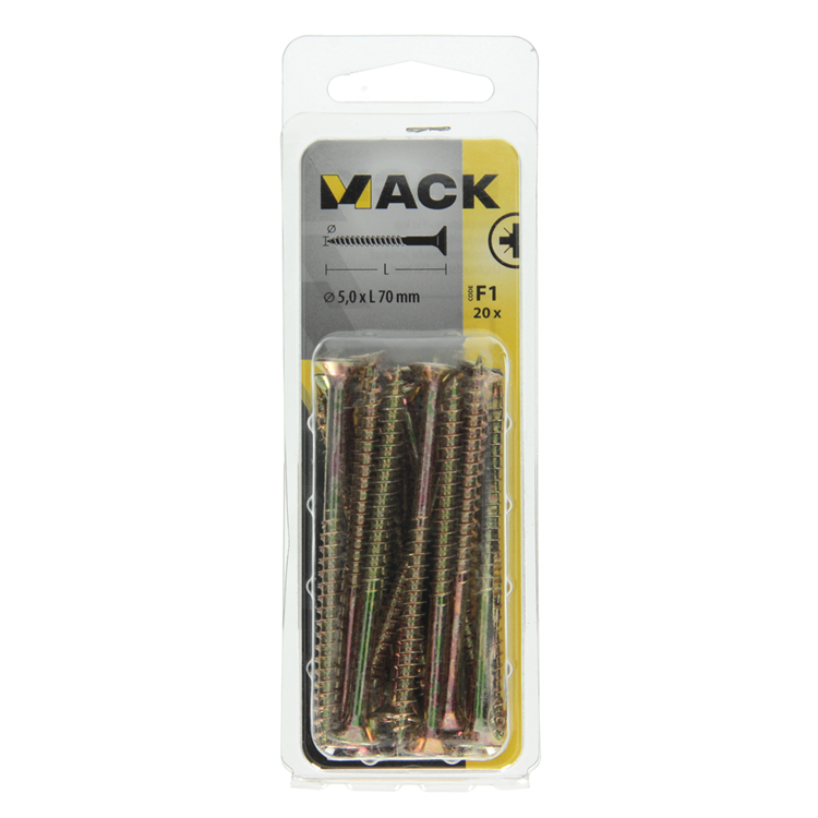Mack 1017990 - Tornillo para aglomerado con cabeza chapada en amarillo. 20 piezas 5,0 x 70 mm | 5 piezas