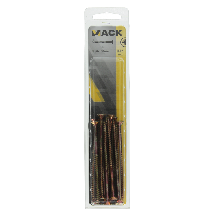 Mack 1017992 - Tornillo para aglomerado con cabeza chapada en amarillo. 18 piezas 5,0 x 90 mm | 5 piezas