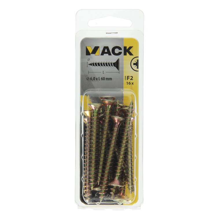 Mack 1017994 - Tornillo para aglomerado con cabeza chapada en amarillo. 16 piezas 6,0 x 60 mm | 5 piezas