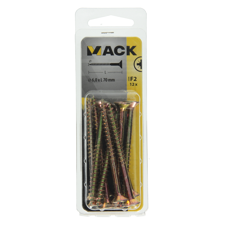 Mack 1017995 - Tornillo para aglomerado con cabeza chapada en amarillo. 12 piezas 6,0 x 70 mm | 5 piezas