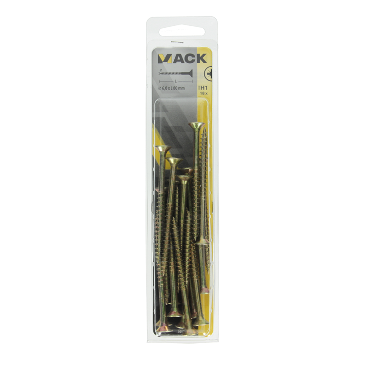 Mack 1017996 - Tornillo para aglomerado con cabeza chapada en amarillo. 18 piezas 6,0 x 80 mm | 5 piezas