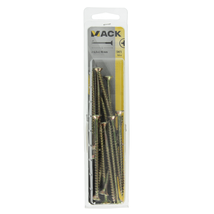 Mack 1017997 - tornillo para aglomerado con cabeza chapada en amarillo. 16 piezas 6,0 x 90 mm | 5 piezas