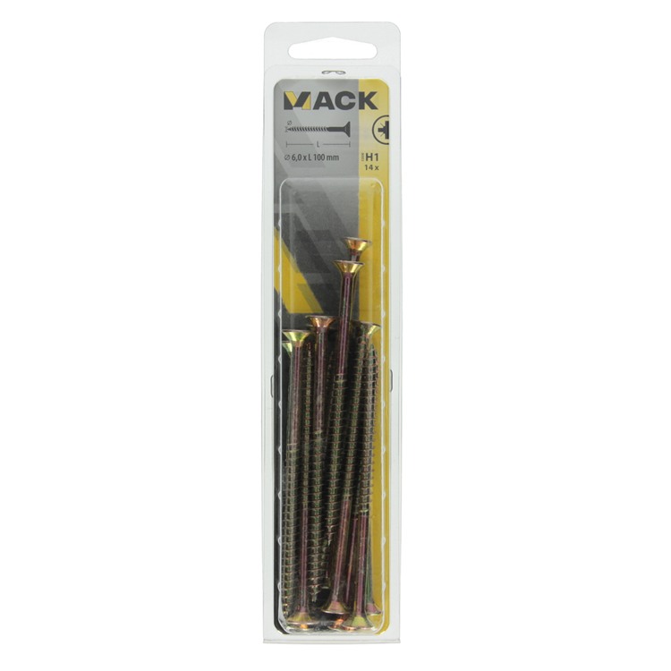 Mack 1017998 - Tornillo para aglomerado con cabeza chapada en amarillo. 14 piezas 6,0 x 100 mm | 5 piezas