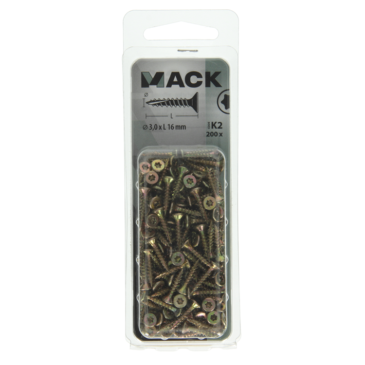 Mack 1018000 - cabeza de destornillador chip automontable verz amarillo 200 piezas 3,0 x 16 mm | 5 piezas