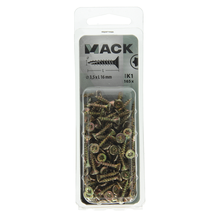 Mack 1018002 - cabeza de destornillador chip automontable chapada en amarillo 165 piezas 3,5 x 16 mm | 5 piezas