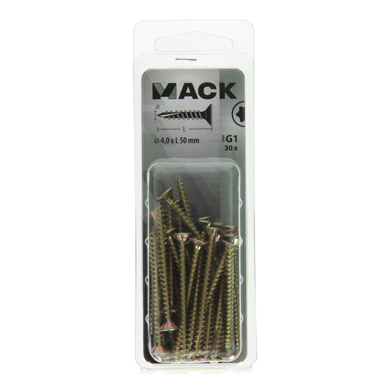 Mack 1018013 - spainplschr.vzkop-automontaje chapado en amarillo 30 piezas 4,0 x 50 mm | 5 piezas